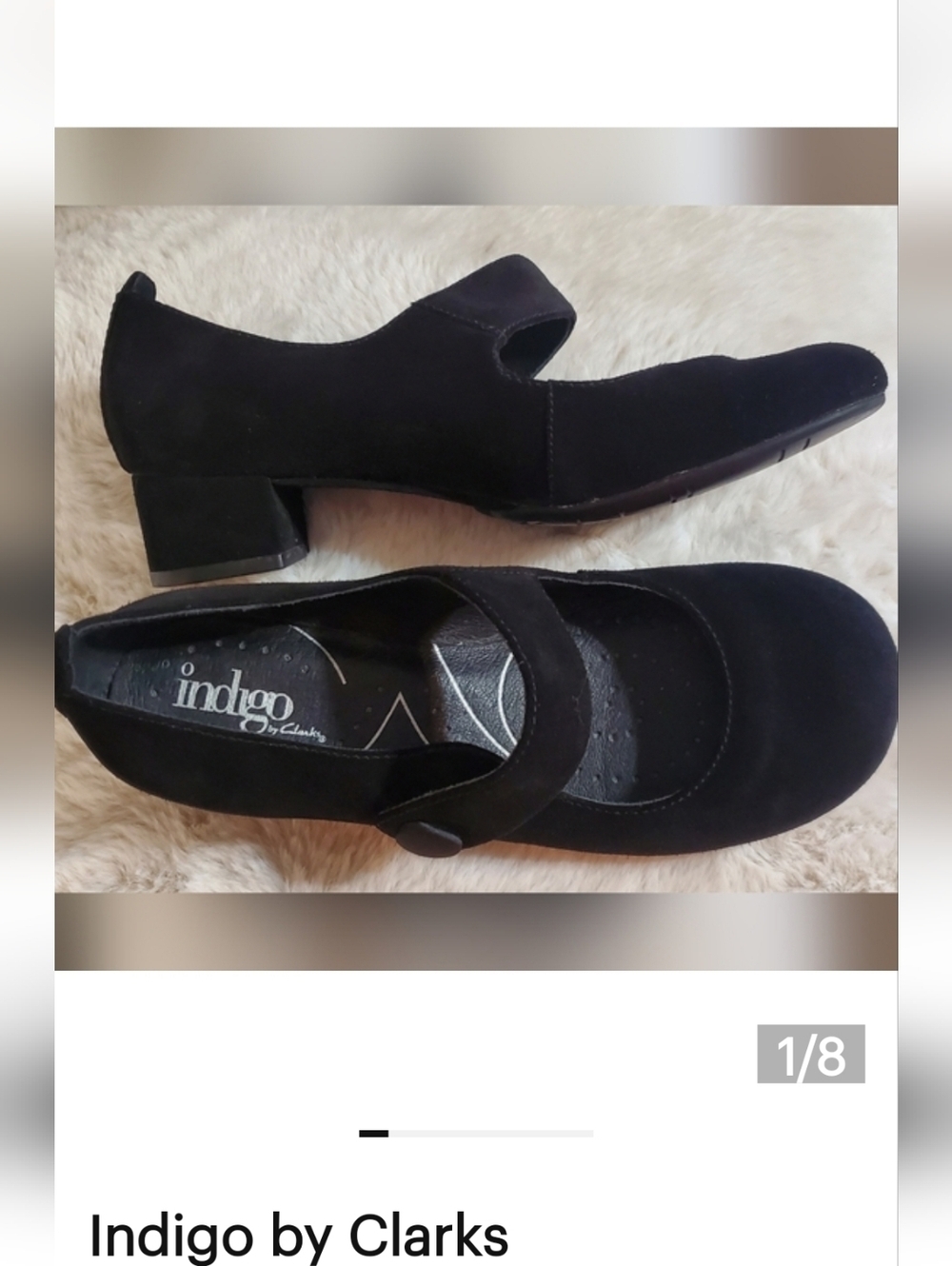 Indigo Mary Jane Black Suede leather Women's  1.5" Heel. Sz 6